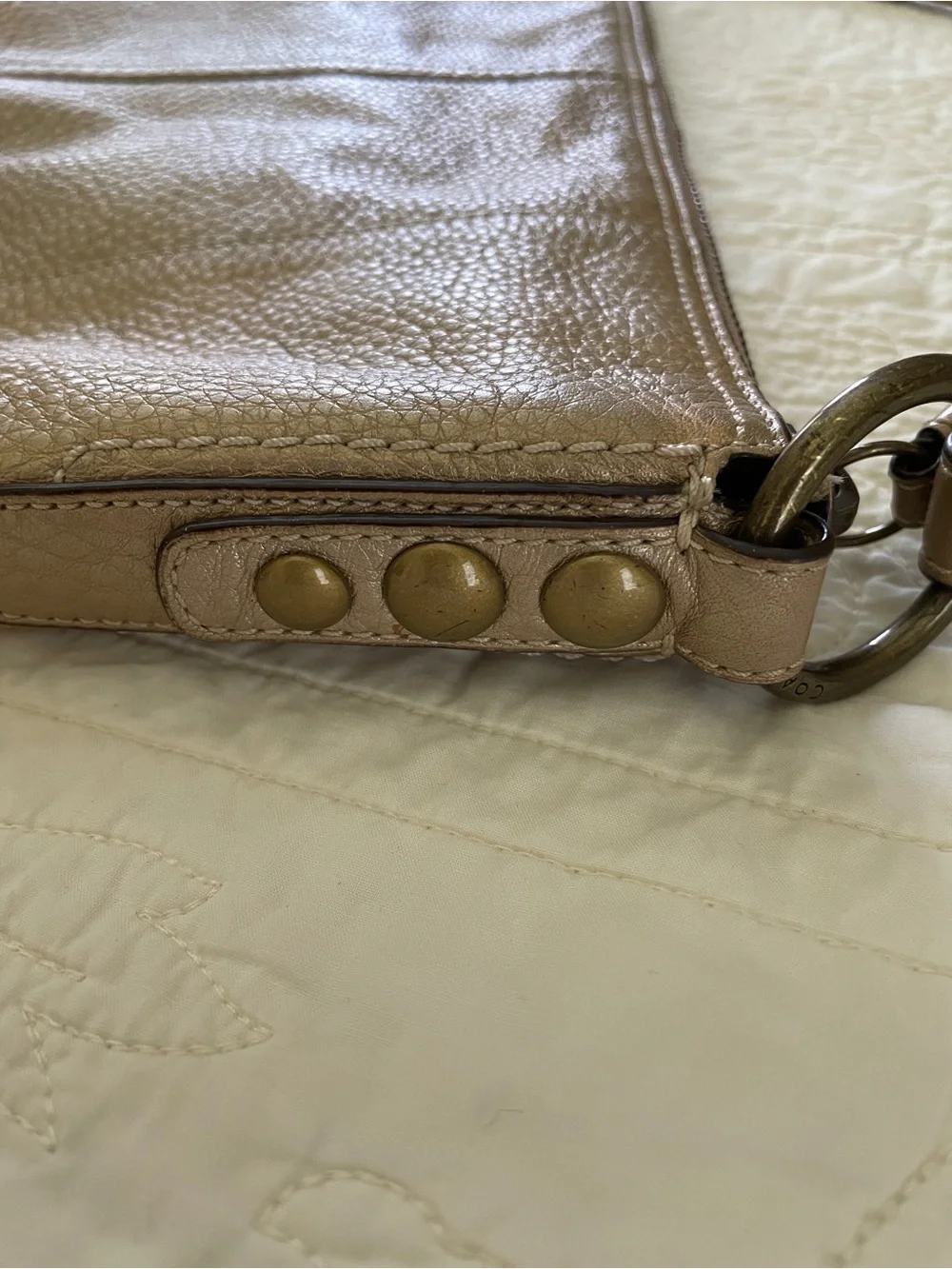 Vtg Coach Hobo Bag Purse Metallic Gold Leather Pebble
